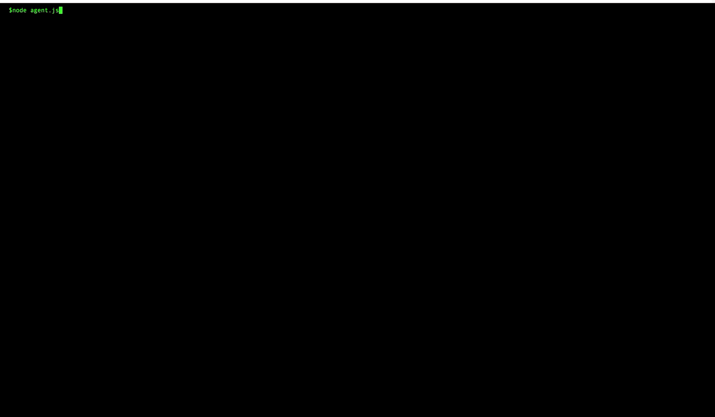Terminal demo: running node agent.js, the agent pauses and asks for approval by email